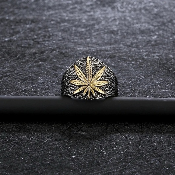 New Unisex Two Tone Leaf Hip Hop Carved Ring - Picture 2 of 4